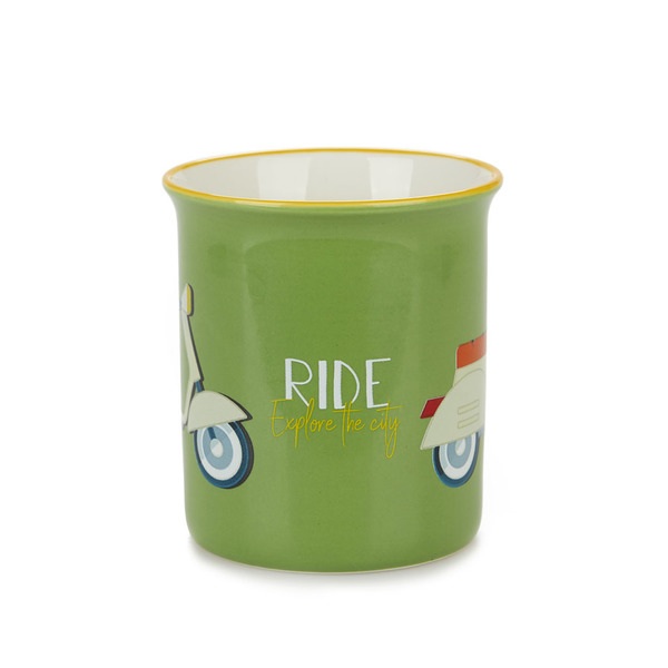 alvi Mug Ride Color verde Taza original de colores vintage Diseño vespa Cerámica 9,2x11,7x8,5 cmFRAS