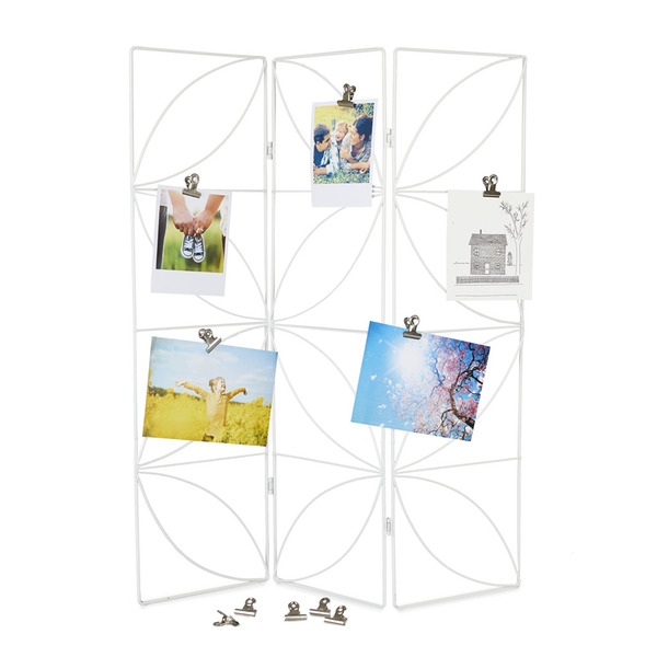 alvi Portafoto Biombo Colore bianco Portafoto in forma di paravento Disegno elegante e raffinato in