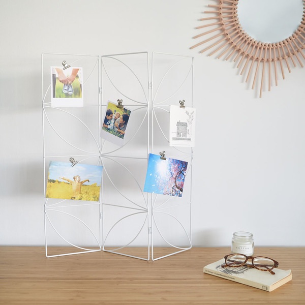 alvi Portafoto Biombo Colore bianco Portafoto in forma di paravento Disegno elegante e raffinato in