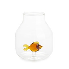 alvi Blumenvase Atlantis Bernstein Farbe Konische Vase mit Glas Fisch im Innern Original dekorative