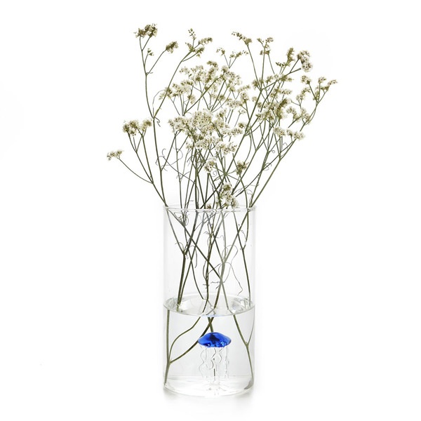 alvi Florero Atlantis Color azul Jarrón cilíndrico con medusa de vidrio en su interior Original jarr