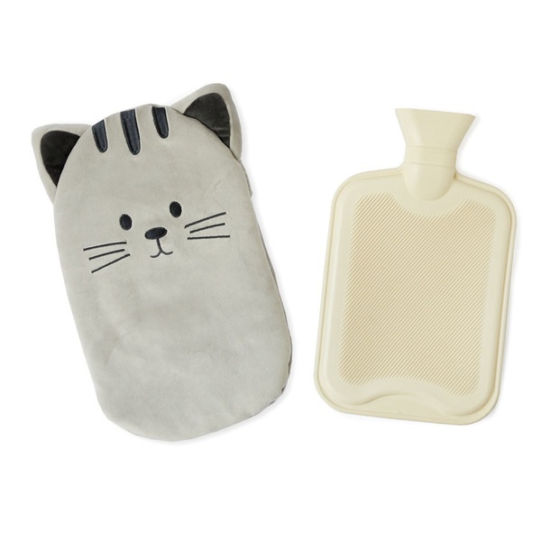 alvi Hot water bottle Kitty Gray colour Hot water bottle with a soft cat-shaped cover Rubber/polyest