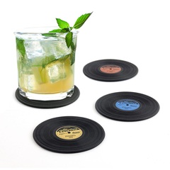 alvi Untersetzer The Coaster Farbe Schwarz Set aus 4 Untersetzern In Schallplattenform Silikon 9 cmP