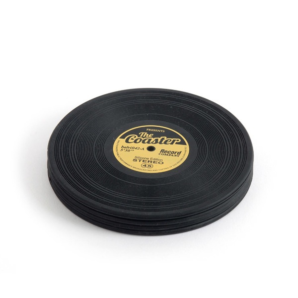 Balvi Coasters The Coaster Black colour Set of 4 coasters Shaped vinyl record Silicone 9 cmPRACTICAL