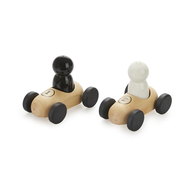 alvi Set sal & pimienta Bolides Conjunto de salero y pimentero con bases de madera en forma de coche