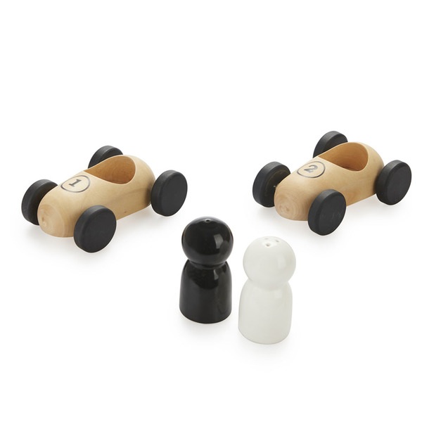 alvi Set sal & pimienta Bolides Conjunto de salero y pimentero con bases de madera en forma de coche