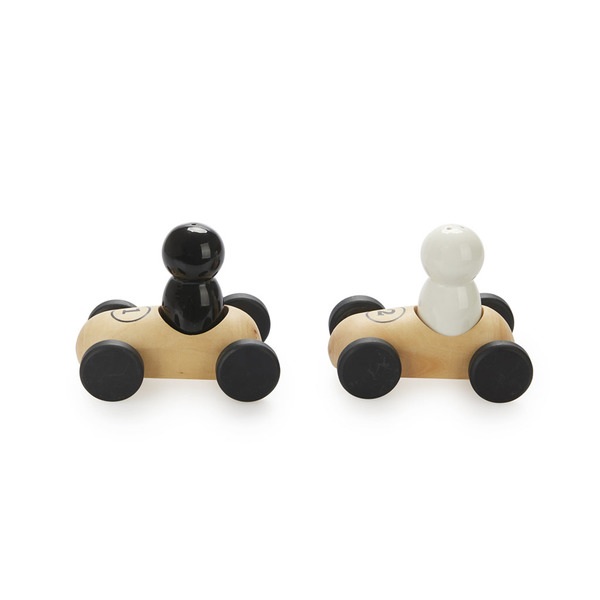 alvi Set sal & pimienta Bolides Conjunto de salero y pimentero con bases de madera en forma de coche