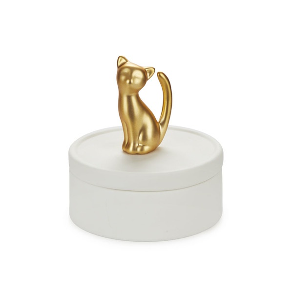 alvi Jewellery box Kitten Matte white and gold colour ceramic box with lid and a cat figurine Porcel