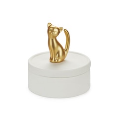 alvi Jewellery box Kitten Matte white and gold colour ceramic box with lid and a cat figurine Porcel