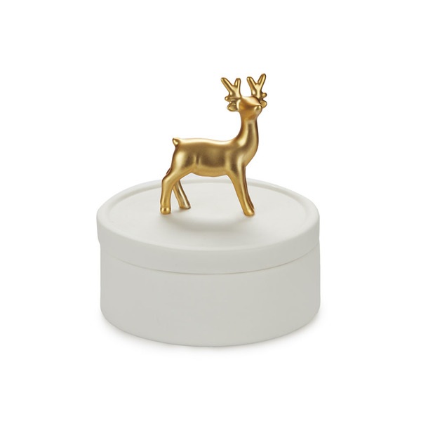 alvi Caja joyero Deerling Color blanco y dorado mate Caja de cerámica para joyas con tapa y figura d