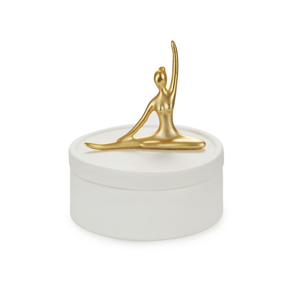 alvi Caja joyero Ballerina Color blanco y dorado mate Caja de cerámica para joyas con tapa y figura
