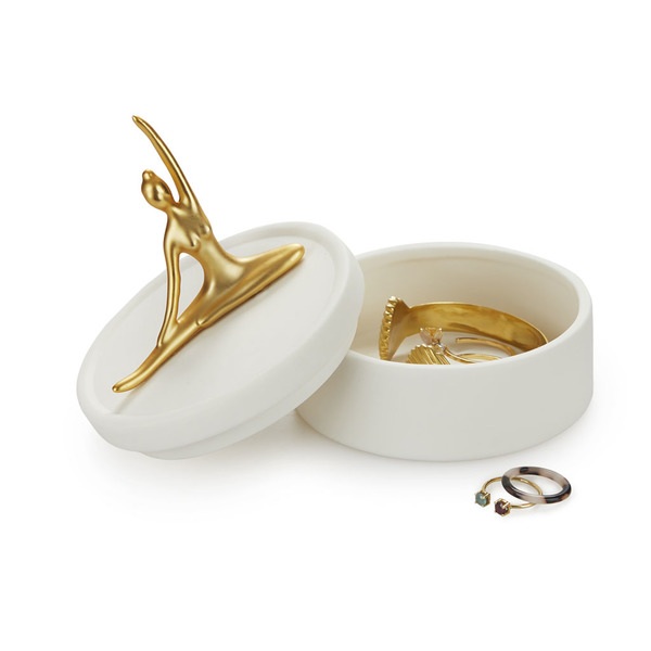 alvi Caja joyero Ballerina Color blanco y dorado mate Caja de cerámica para joyas con tapa y figura
