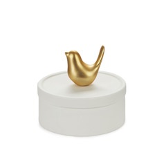 alvi Caja joyero Birdie Color blanco y dorado mate Caja de cerámica para joyas con tapa y figura de