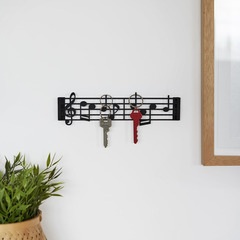 alvi Portachiavi da parete Musik Colore nero In forma di pentagramma con chiave di violino Viti incl