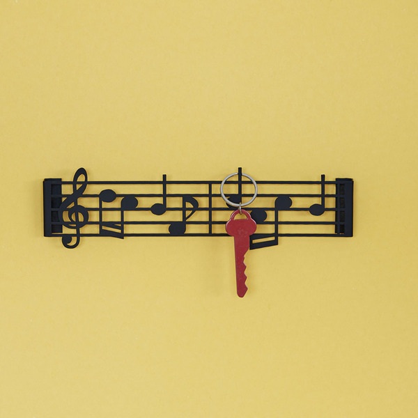 alvi Portachiavi da parete Musik Colore nero In forma di pentagramma con chiave di violino Viti incl