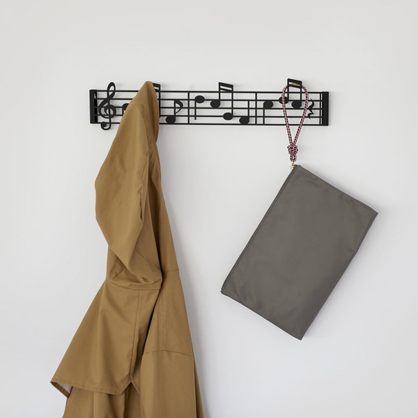 alvi Colgador pared Musik Color negro En forma de partitura musical en clave de sol Incluye tornillo