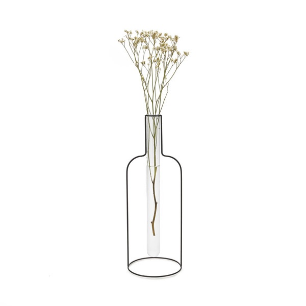 alvi Florero Bottle Silhouette XL Color negro Jarrón decorativo de vidrio y metal Florero original f