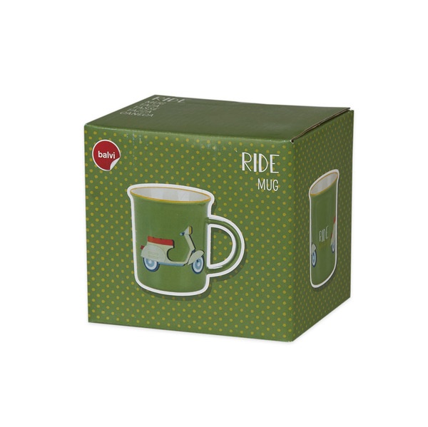 alvi Mug Ride Color verde Taza original de colores vintage Diseño vespa Cerámica 9,2x11,7x8,5 cmFRAS