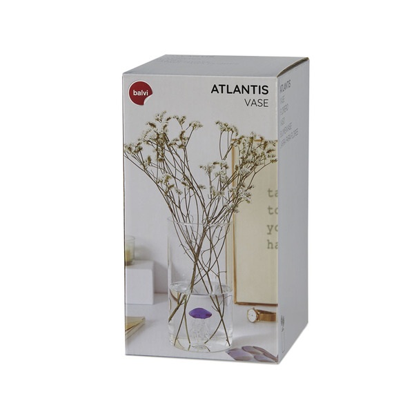 alvi Florero Atlantis Color azul Jarrón cilíndrico con medusa de vidrio en su interior Original jarr