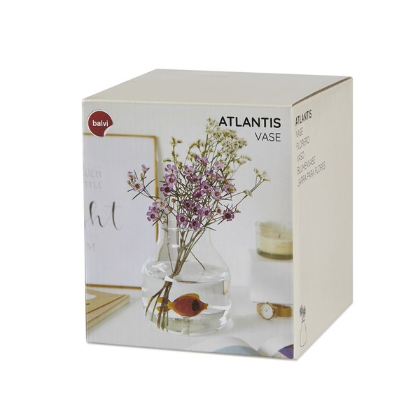 alvi Vase Atlantis Couleur ambre Vase conique avec un poisson en verre en son centre Vase pour fleur