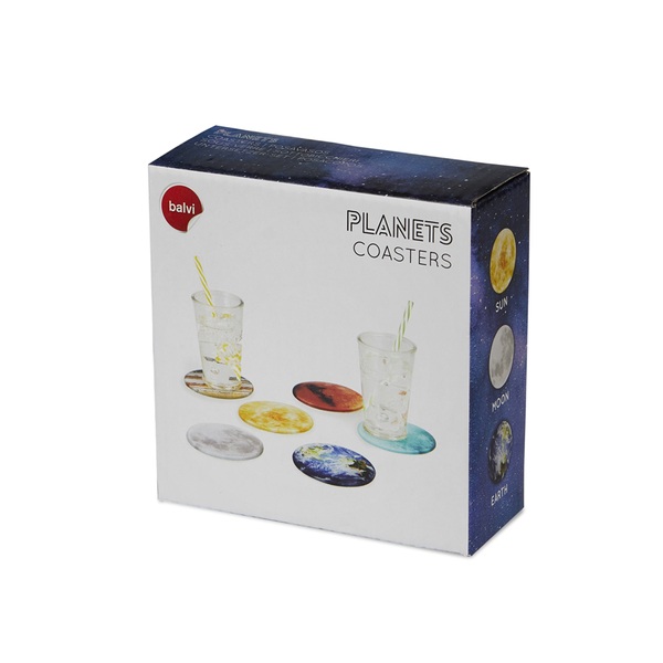 alvi Sottobicchieri Planets Set di 6 sottobicchieri con base per conservarli 6 diversi design raffig