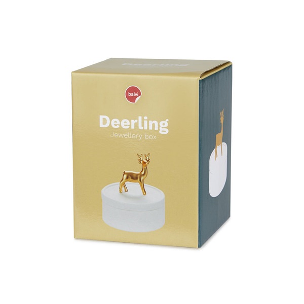 alvi Caja joyero Deerling Color blanco y dorado mate Caja de cerámica para joyas con tapa y figura d