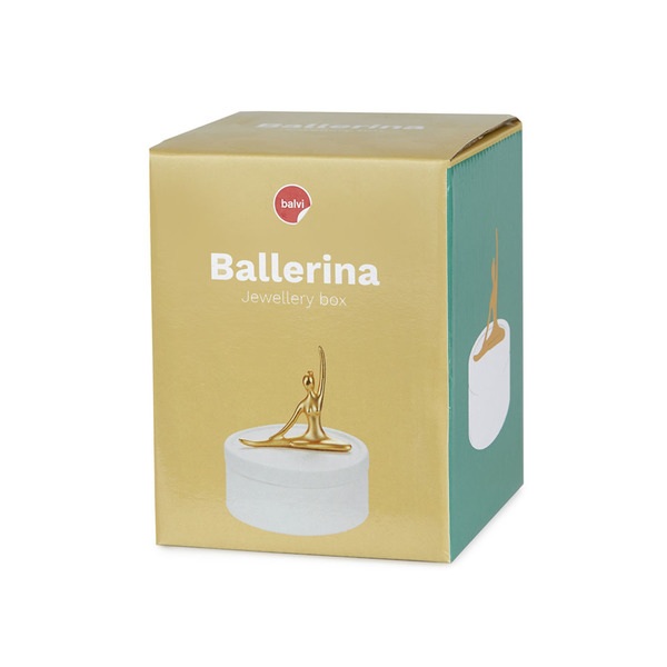 alvi Caja joyero Ballerina Color blanco y dorado mate Caja de cerámica para joyas con tapa y figura