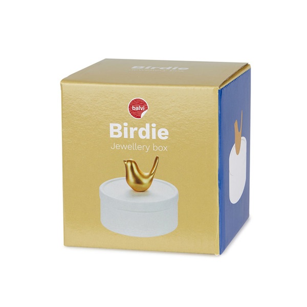 alvi Caja joyero Birdie Color blanco y dorado mate Caja de cerámica para joyas con tapa y figura de