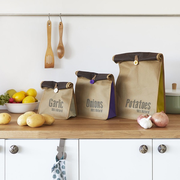 alvi Bolsas vegetales Super Fresh Color marron 3 bolsas Bolsa para vegetales tipo saco rústico, perf