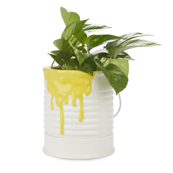 alvi Maceta Painty Color amarillo y blanco En forma de bote de pintura Con asa metálica Diámetro: 16