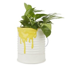 alvi Pot de fleur Painty Couleur jaune et blanc En forme de pot de peinture Avec poignée métallique