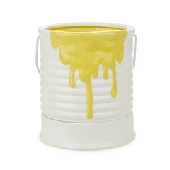 alvi Pot de fleur Painty Couleur jaune et blanc En forme de pot de peinture Avec poignée métallique