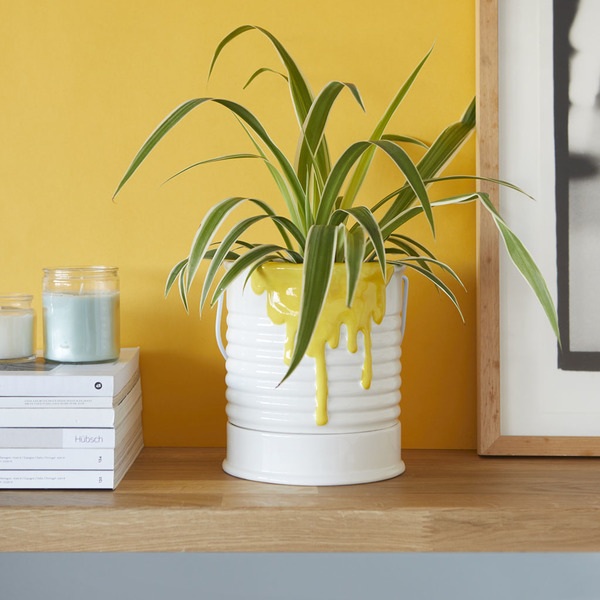 alvi Maceta Painty Color amarillo y blanco En forma de bote de pintura Con asa metálica Diámetro: 16