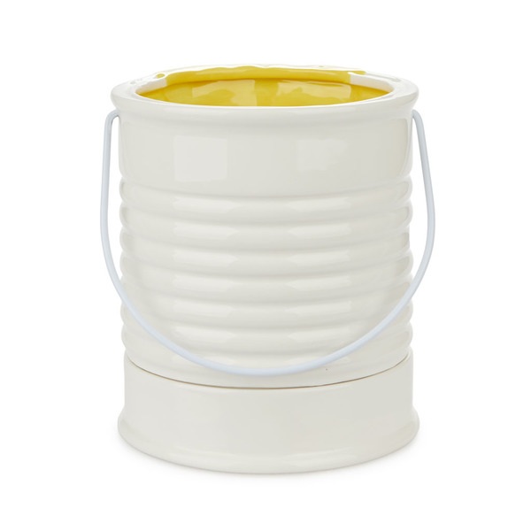 alvi Maceta Painty Color amarillo y blanco En forma de bote de pintura Con asa metálica Diámetro: 16