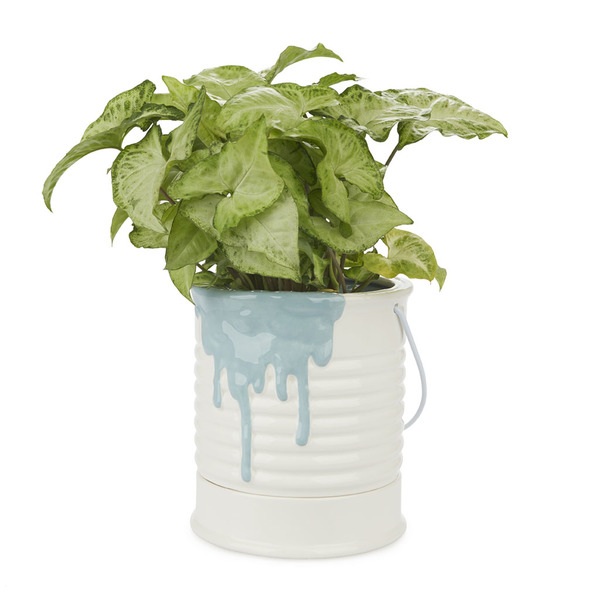alvi Maceta Painty Color azul y blanco En forma de bote de pintura Con asa metálica Diámetro: 16 cm