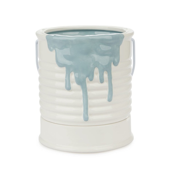 alvi Maceta Painty Color azul y blanco En forma de bote de pintura Con asa metálica Diámetro: 16 cm