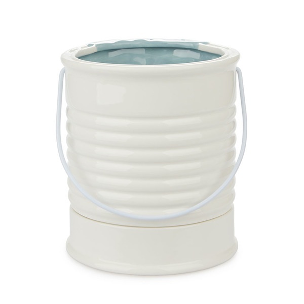alvi Maceta Painty Color azul y blanco En forma de bote de pintura Con asa metálica Diámetro: 16 cm