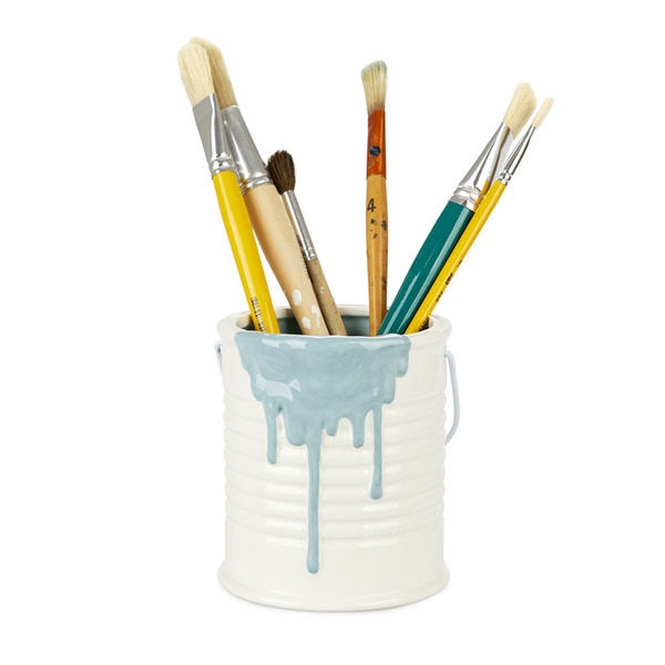 alvi Bote multiusos Painty Color azul y blanco Recipiente decorativo en forma de bote de pintura Múl