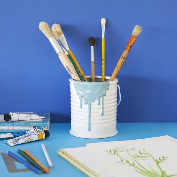 alvi Bote multiusos Painty Color azul y blanco Recipiente decorativo en forma de bote de pintura Múl