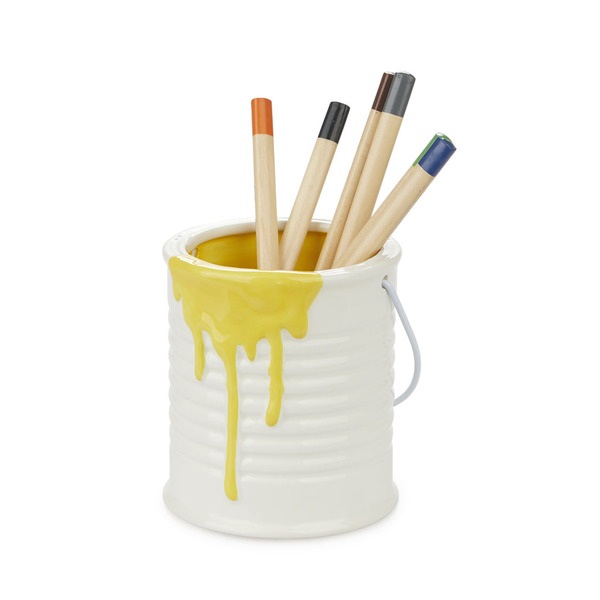 alvi Pot à crayons Painty Couleur jaune et blanc Pot pour crayons, stylos original et amusant En for