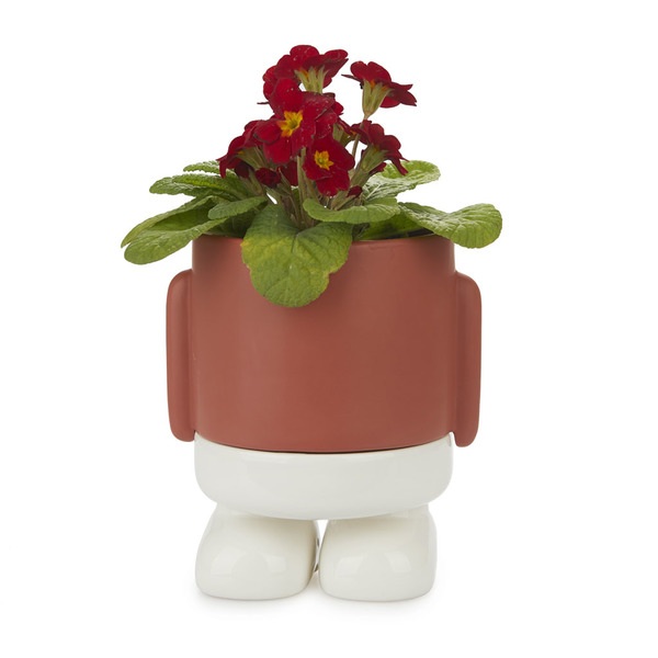 alvi Maceta MrStandy Color rojo y blanco Tiesto para plantas en forma de personaje simpático Con bas
