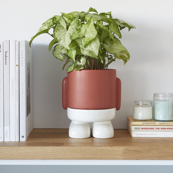 alvi Maceta MrStandy Color rojo y blanco Tiesto para plantas en forma de personaje simpático Con bas