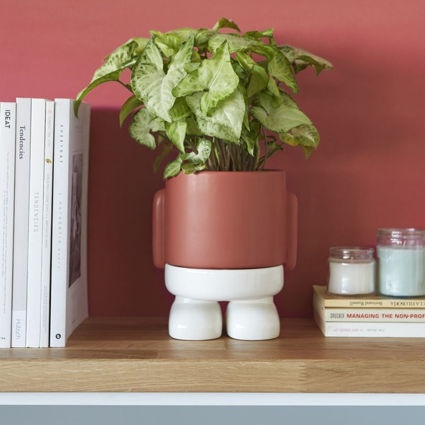 alvi Maceta MrStandy Color rojo y blanco Tiesto para plantas en forma de personaje simpático Con bas