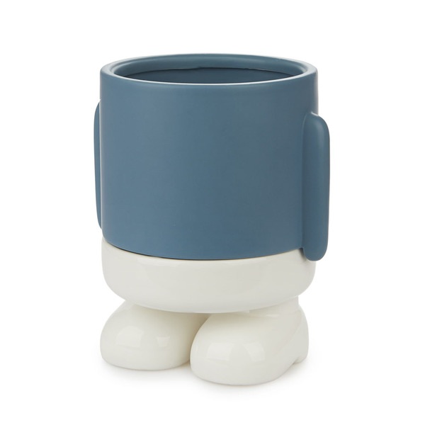 alvi Pot de fleur MrStandy Couleur bleu et blanc Pot en forme de personage sympathique Avec récipien
