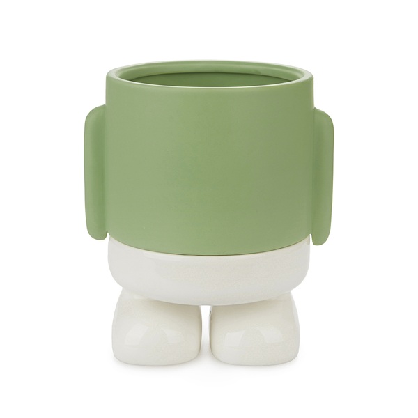 alvi Maceta MrStandy Color verde y blanco Tiesto para plantas en forma de personaje simpático Con ba