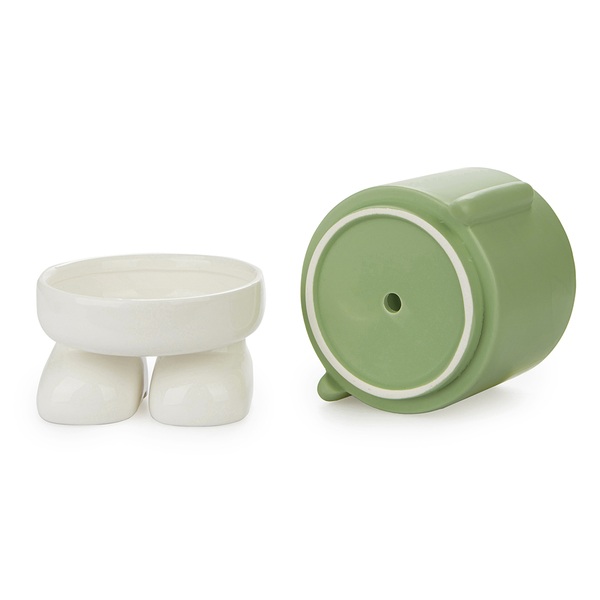 alvi Maceta MrStandy Color verde y blanco Tiesto para plantas en forma de personaje simpático Con ba