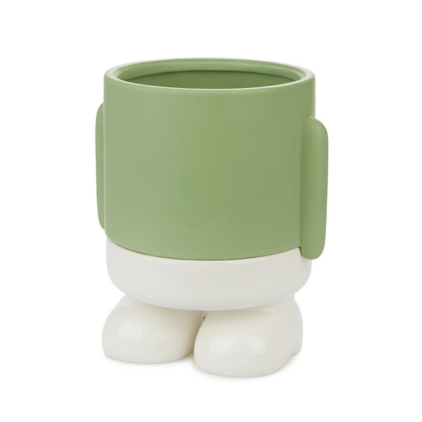 alvi Maceta MrStandy Color verde y blanco Tiesto para plantas en forma de personaje simpático Con ba