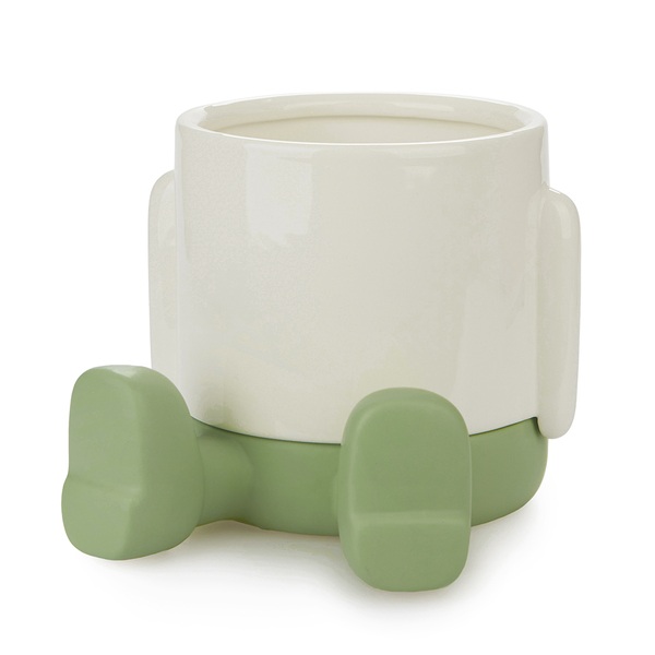 alvi Maceta MrSitty Color verde y blanco Tiesto para plantas en forma de personaje simpático Con bas