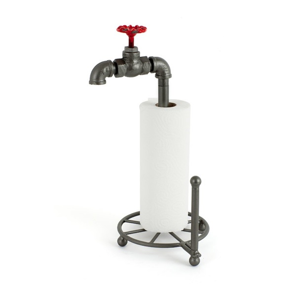 alvi Support essuie-tout Pipeline En forme de robinet sur canalisation Style industriel Fer 39x22, 5