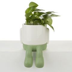 alvi Maceta MrDangly Color verde y blanco Tiesto para plantas en forma de personaje simpático Con ba
